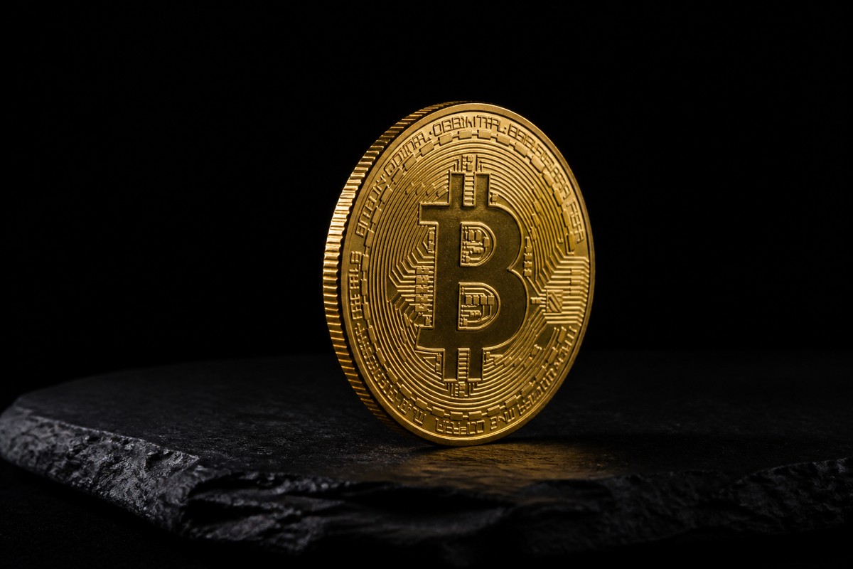 Photographed physical gold bitcoin