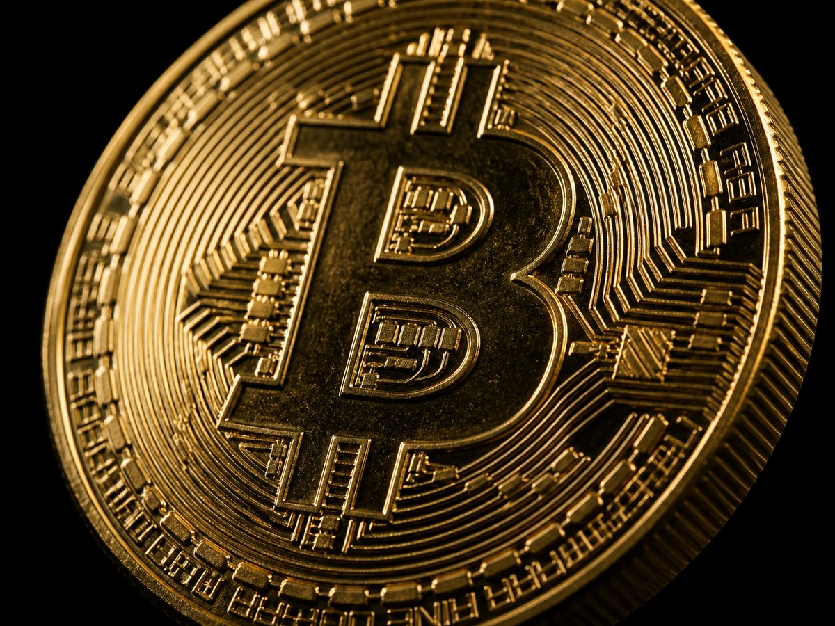 Photographed physical gold bitcoin